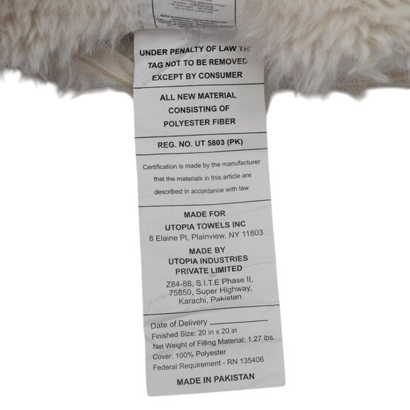 Faux Fur Throw Pillow Decorative Ivory White Utopia Bedding 20x20 - Picture 3 of 11